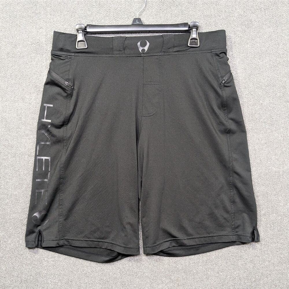 Hylete Shorts Mens Medium Black Drawstring Zip Pockets Logo Pull On Workout